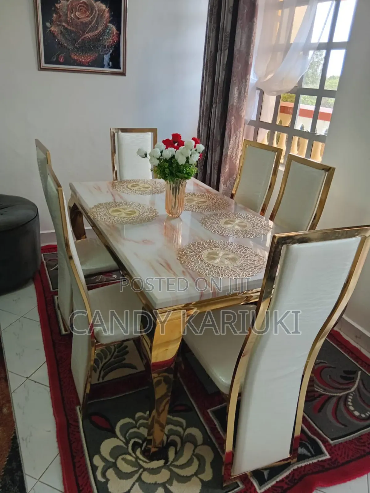 Pure Marble Dining Table With 6 Leather Seats
