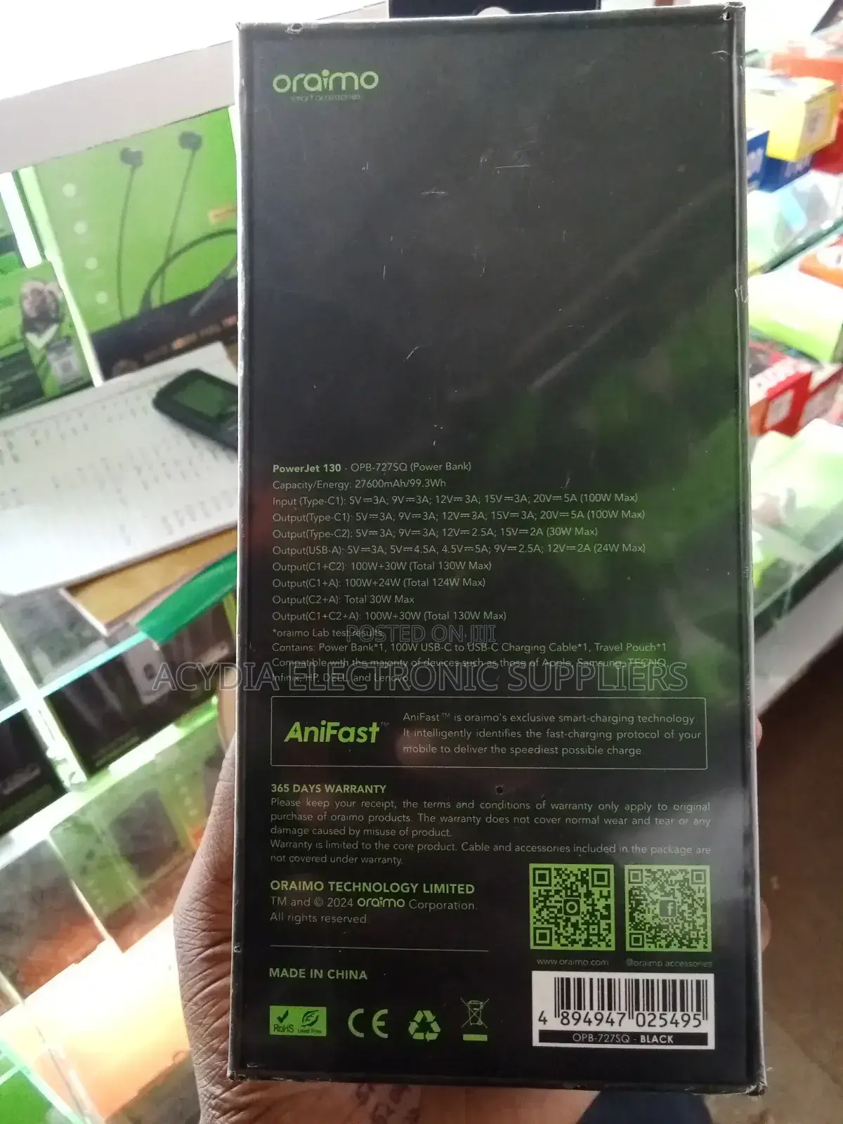 Oraimo 130w Ultra Fast Power Bank Powerjet 130 27600mah