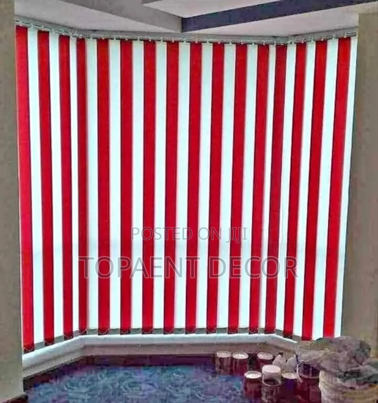 Red And White Custom Made Rationed Office Window Blinds