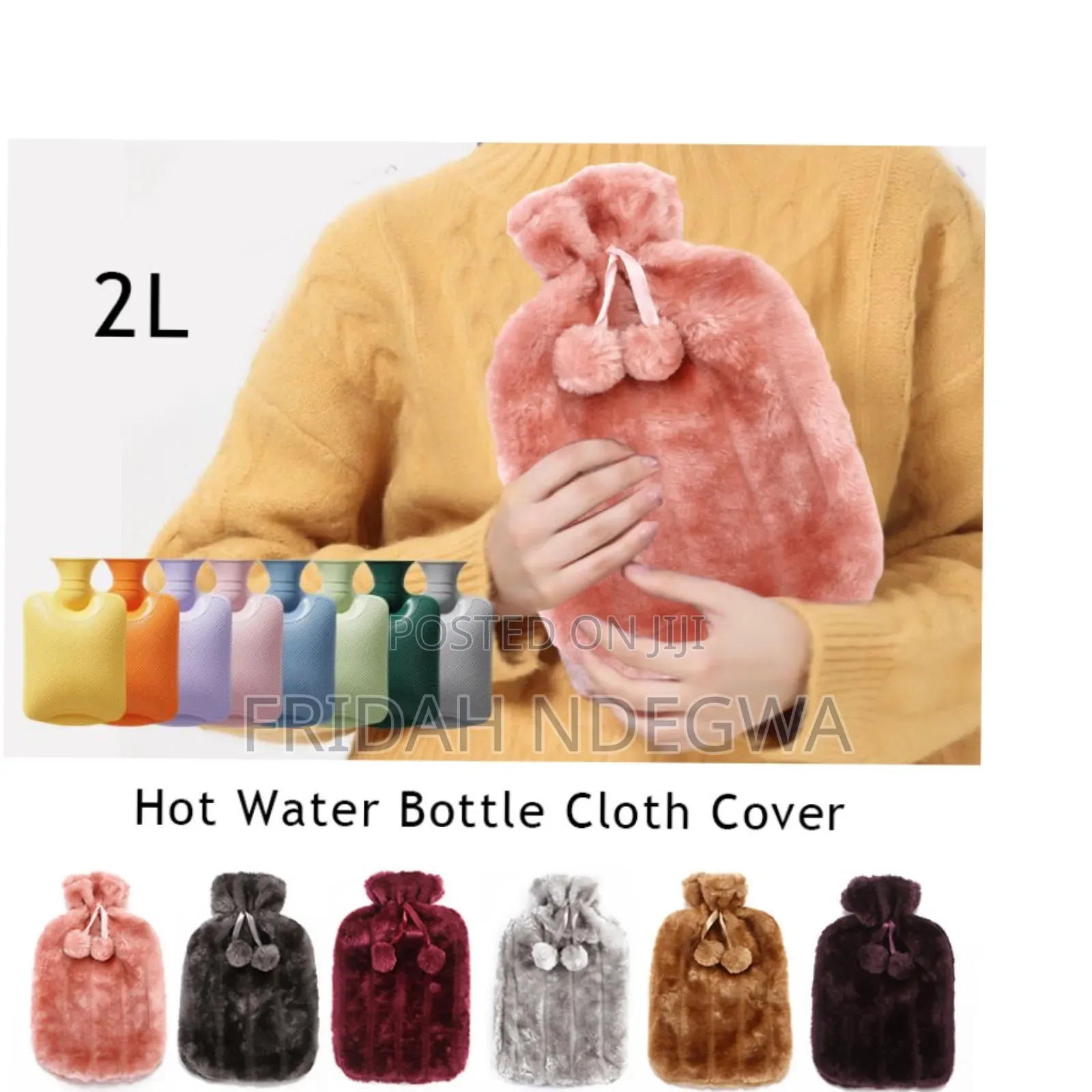 *Fluffy Fabric Covered 2 Litre Hot Water Bottle Bag