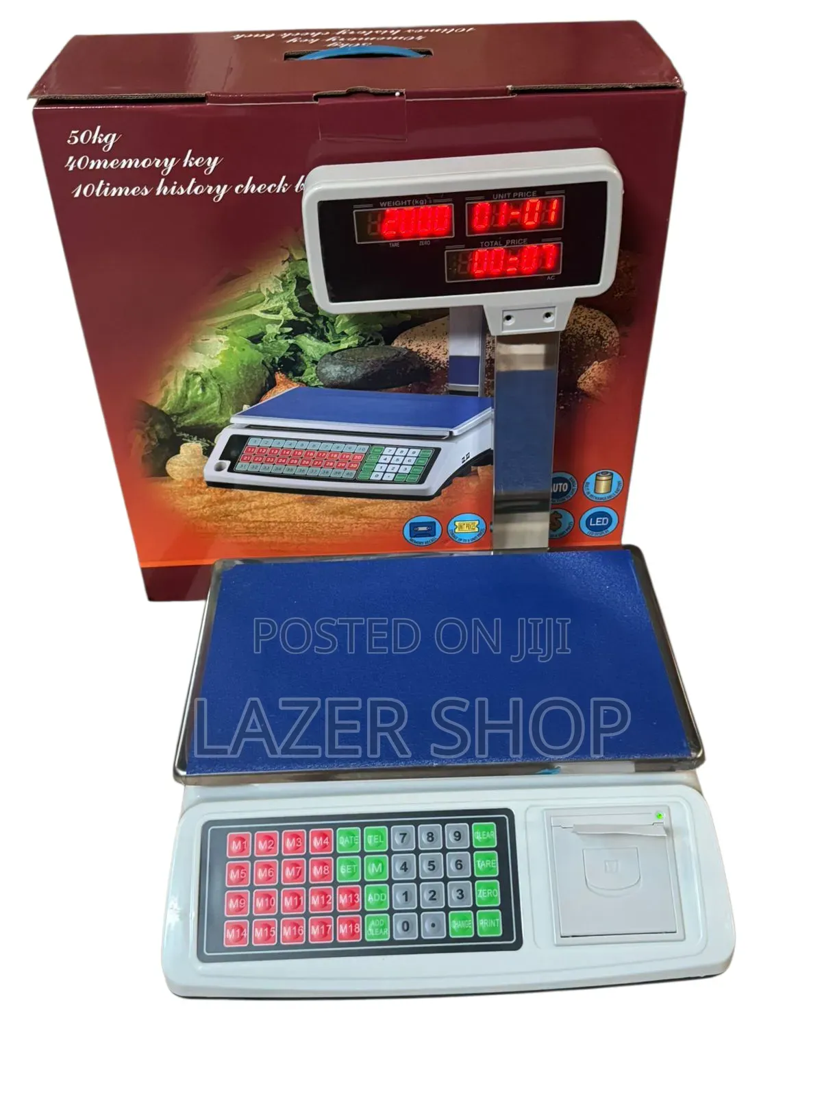 Maximum Weight 50kg 
40 Memory Receipt Scale =