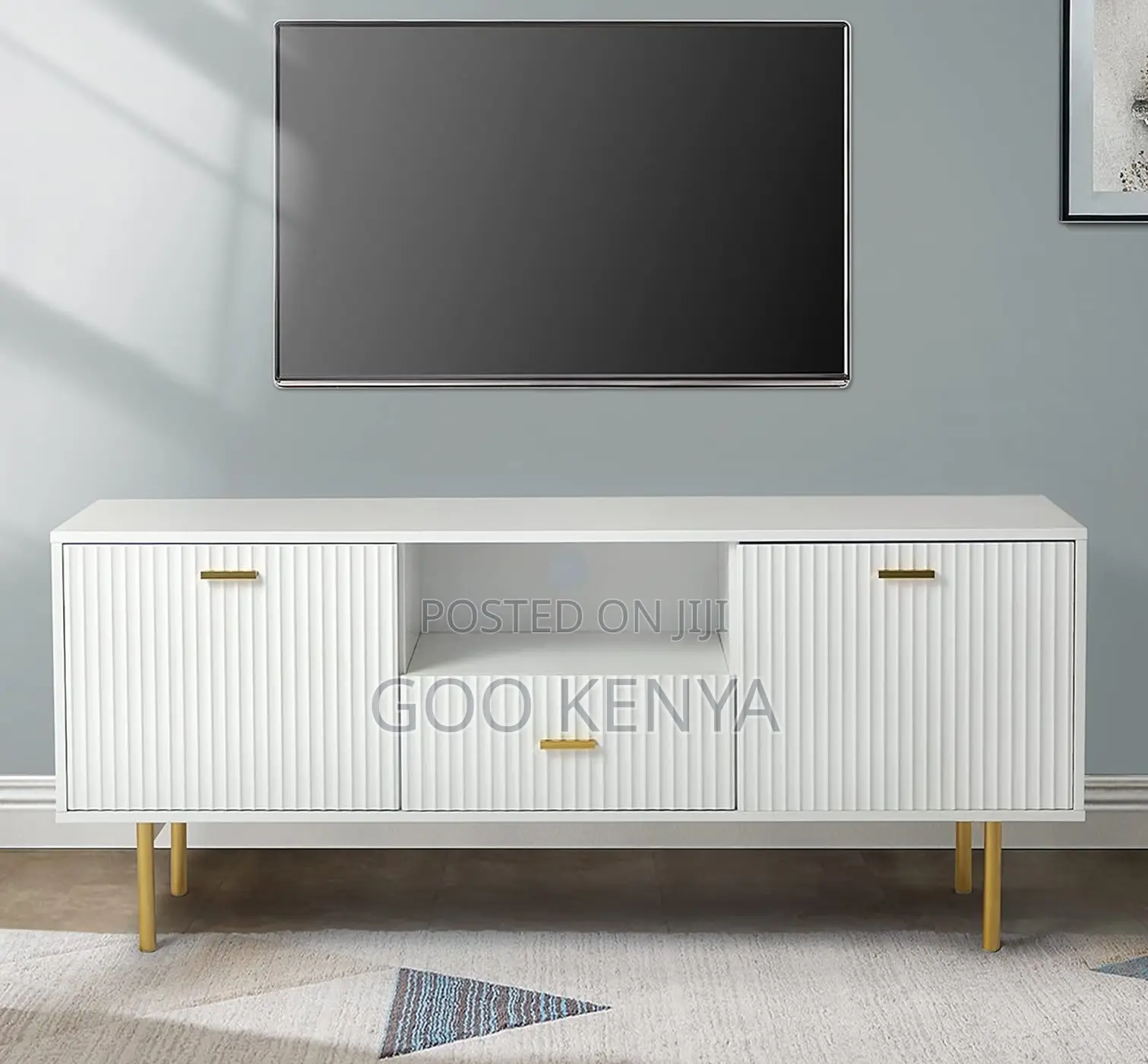 Home Tv Stand; MDF Panel Style Tv Cabinet With Shelves