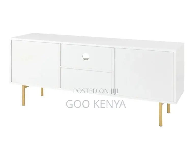 Home Tv Stand; MDF Panel Style Tv Cabinet With Shelves