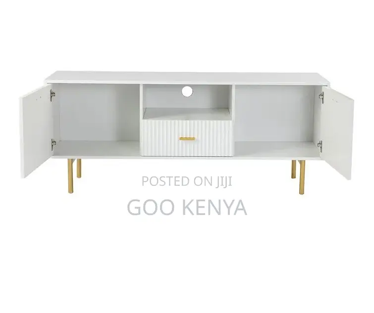 Home Tv Stand; MDF Panel Style Tv Cabinet With Shelves