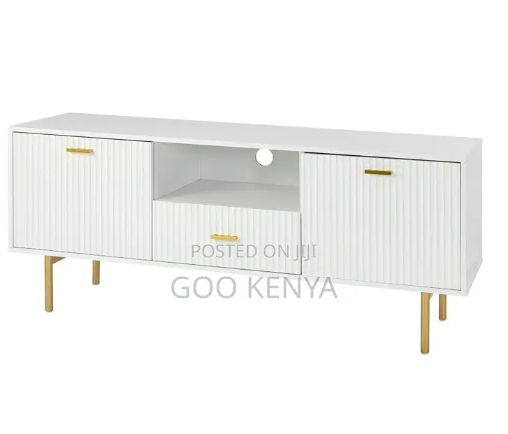 Home Tv Stand; MDF Panel Style Tv Cabinet With Shelves