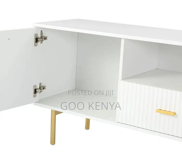 Home Tv Stand; MDF Panel Style Tv Cabinet With Shelves