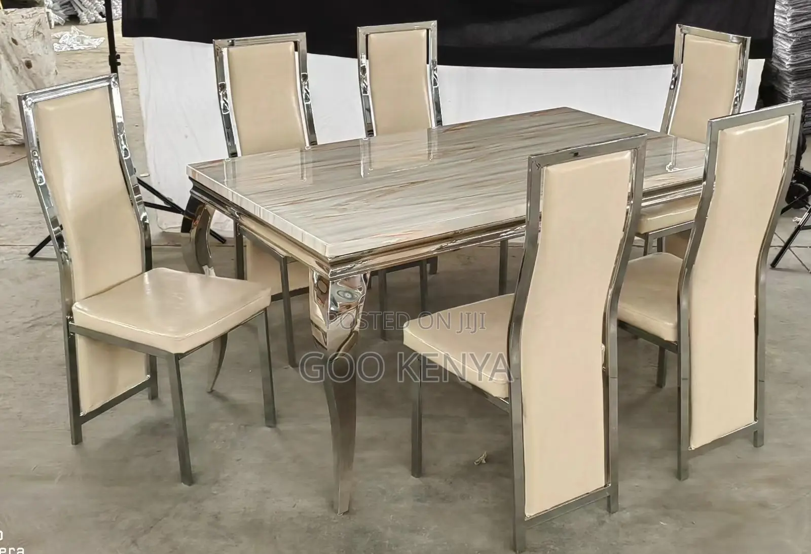 Home Dining Set; 4-Seater Black and Gold Leather Chairs With Table