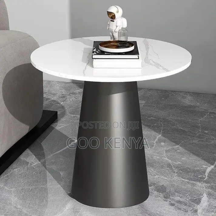 Home Table; Round Twin Marble Table Set With Metal Base