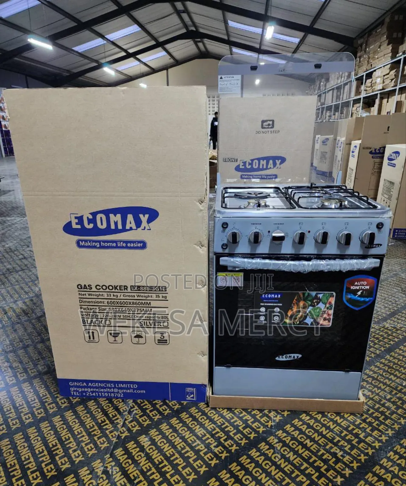 Ecomax Cooker 50x55cm 3 Gas Burners + 1 Hotplate Cooker