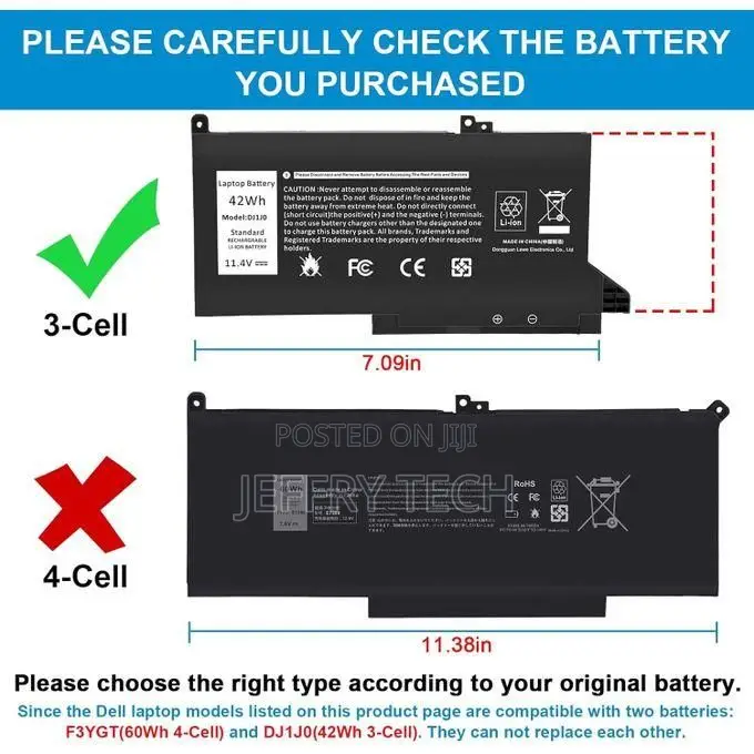 Dj1j0 Laptop Battery for Dell Latitude 12 7280 7290 E7280 E7290 13