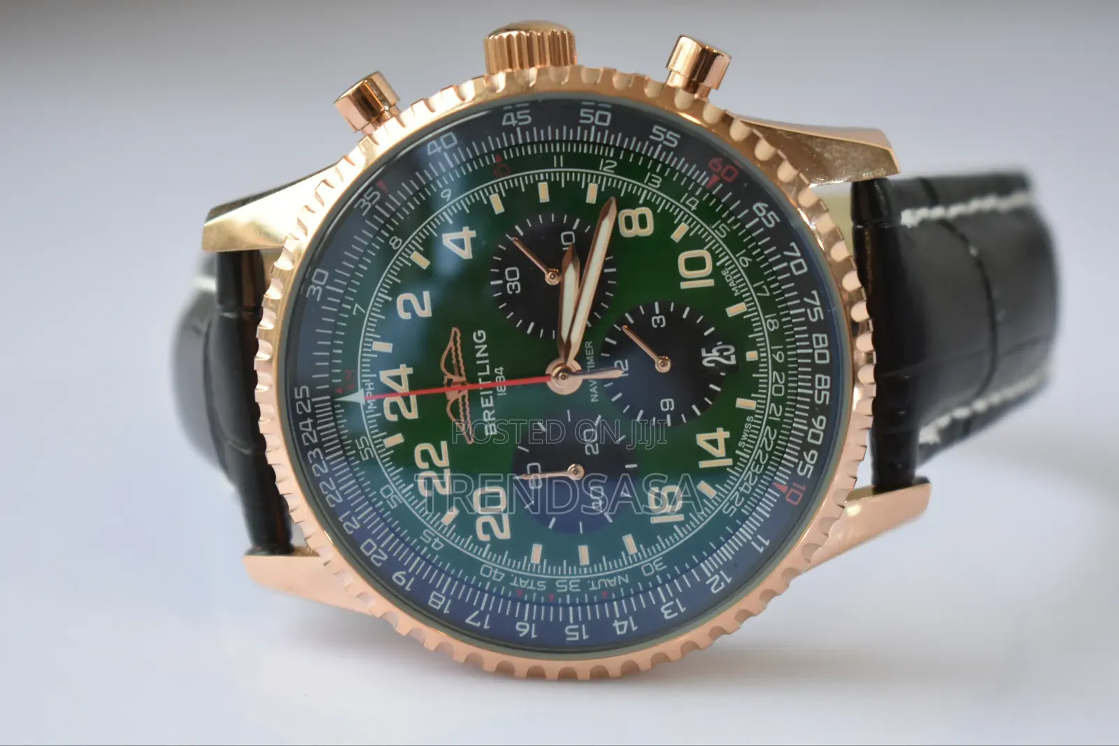 Breitling Navitimer Green Dial Rose Gold Black Leather
