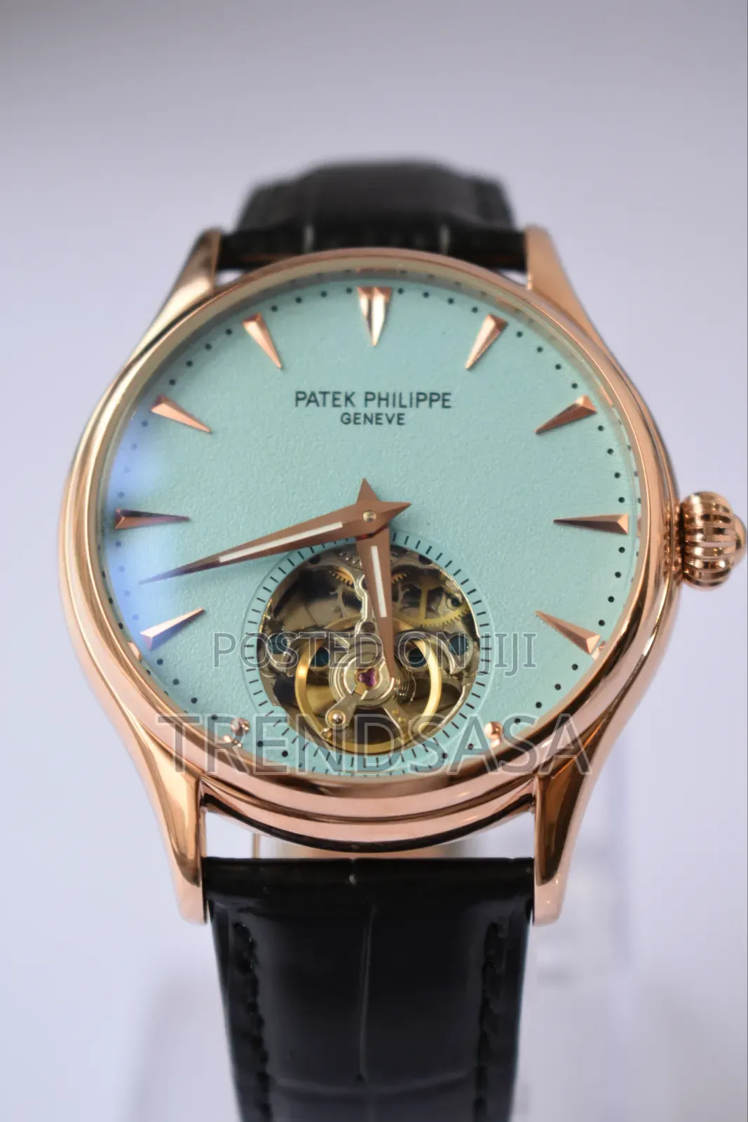 Patek Philipe Tourbillon Tiffany Rose Gold Leather Straps Watch