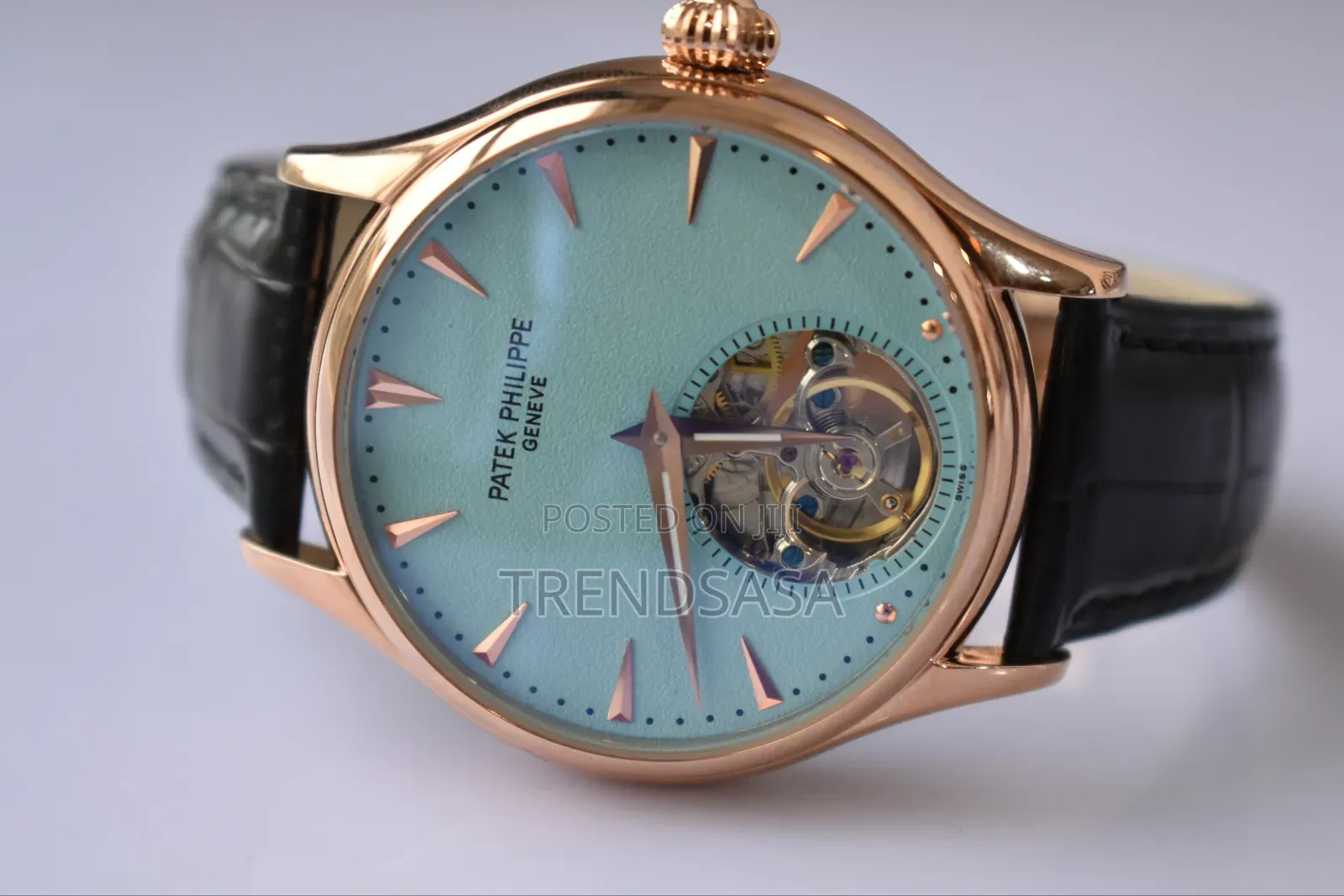 Patek Philipe Tourbillon Tiffany Rose Gold Leather Straps Watch