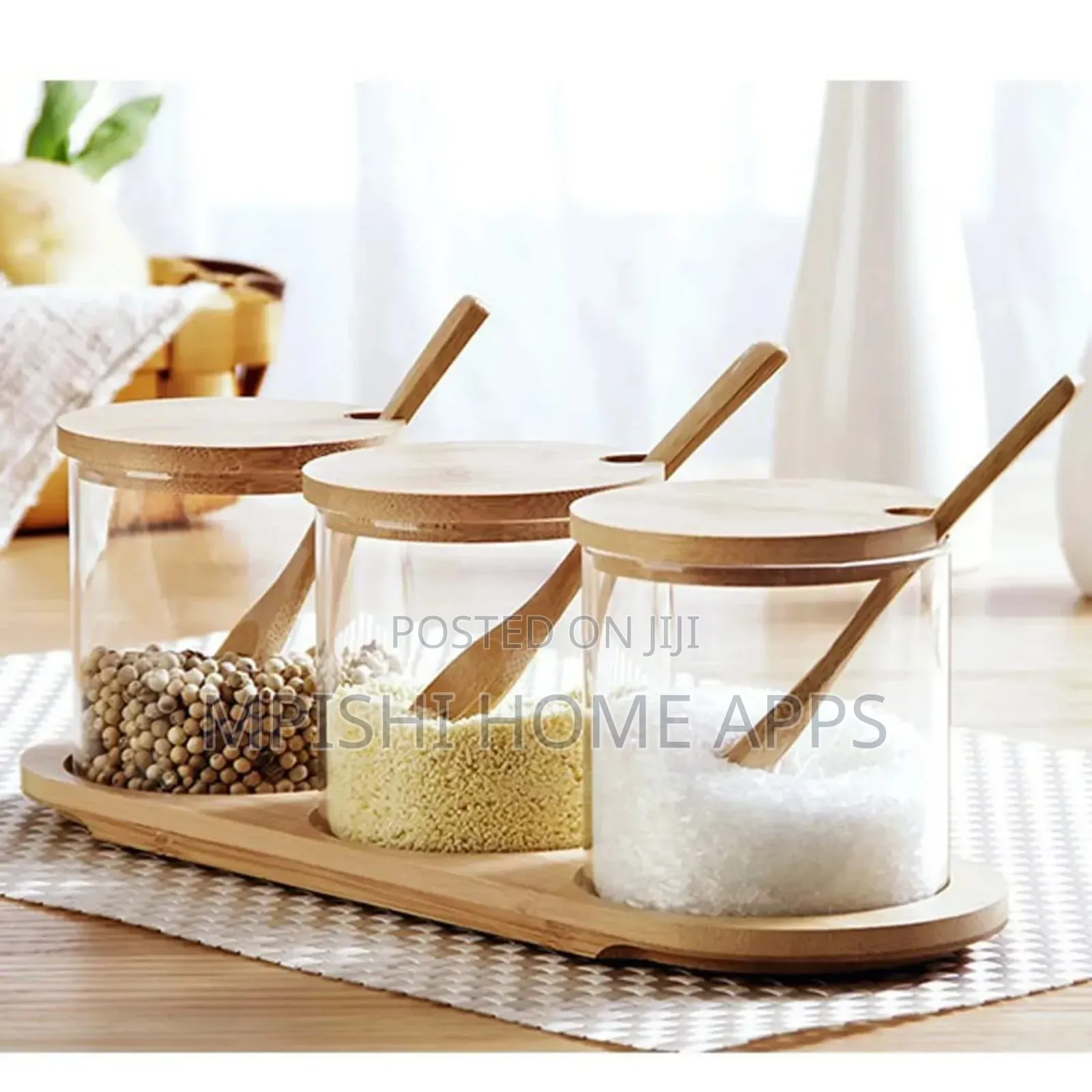 3 in 1 Glass Sugar Set With Bamboo Stand
