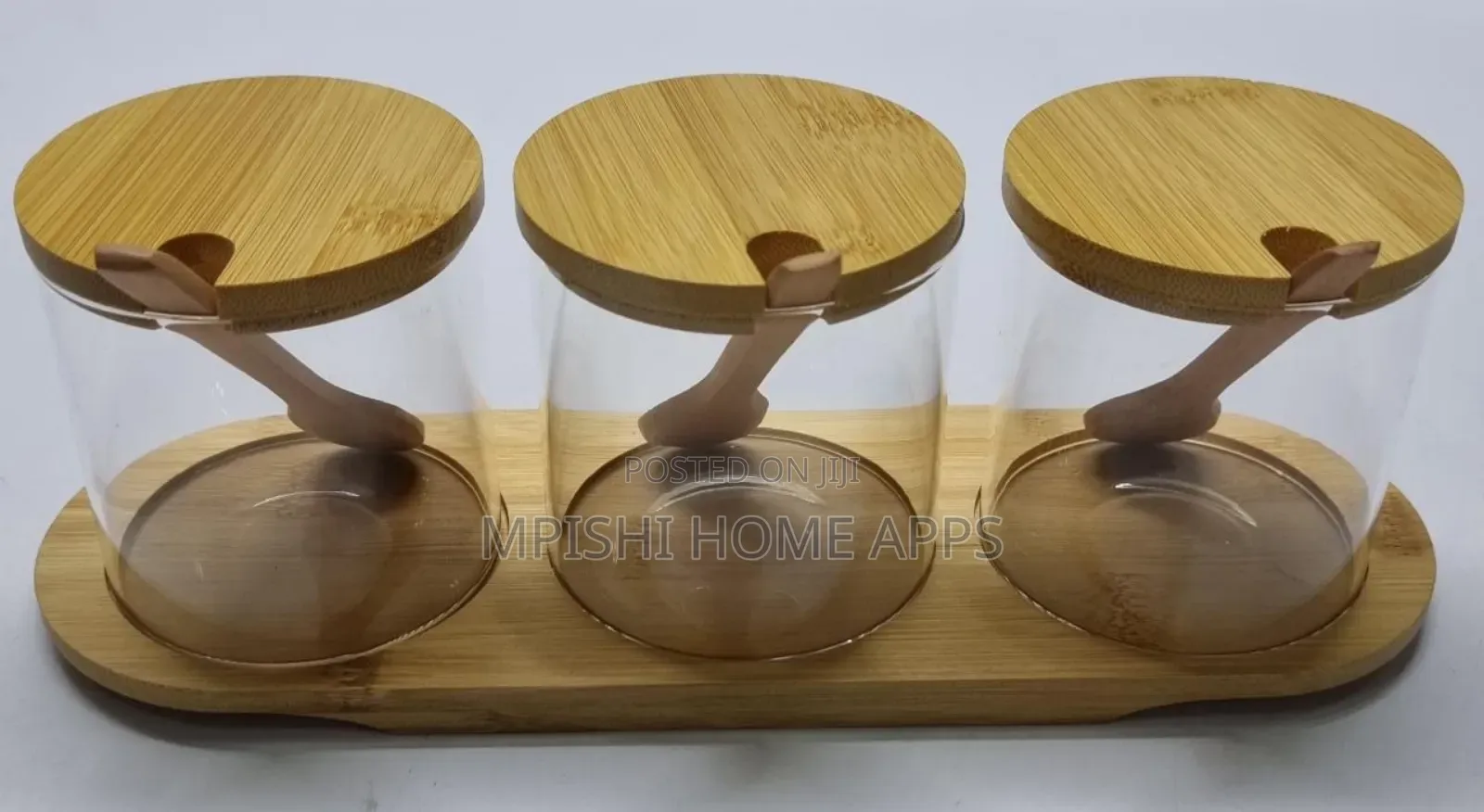 3 in 1 Glass Sugar Set With Bamboo Stand