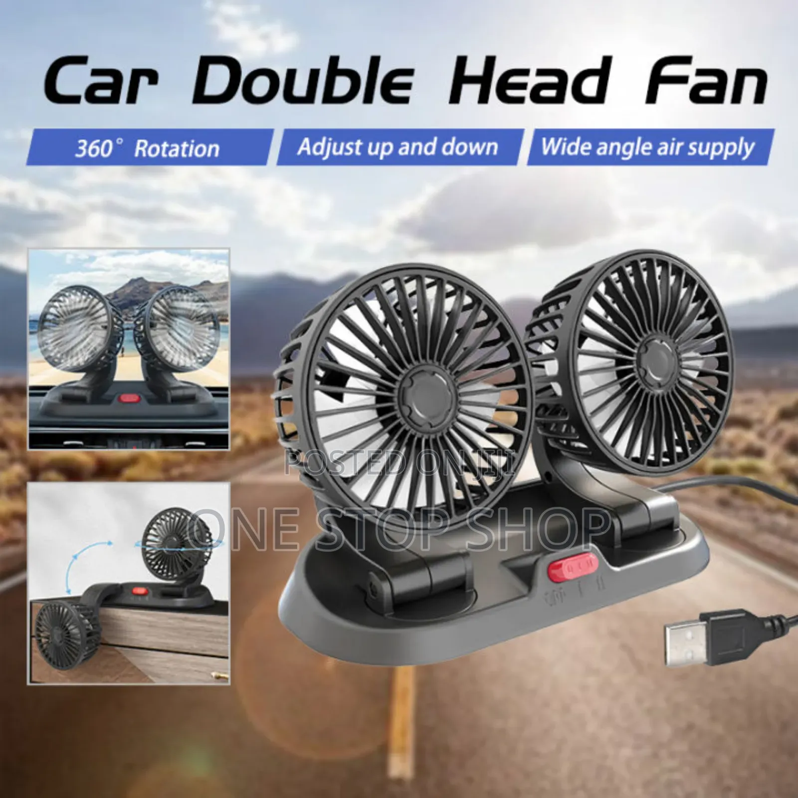 Office/Car USB Plug Adjustable Double Fan