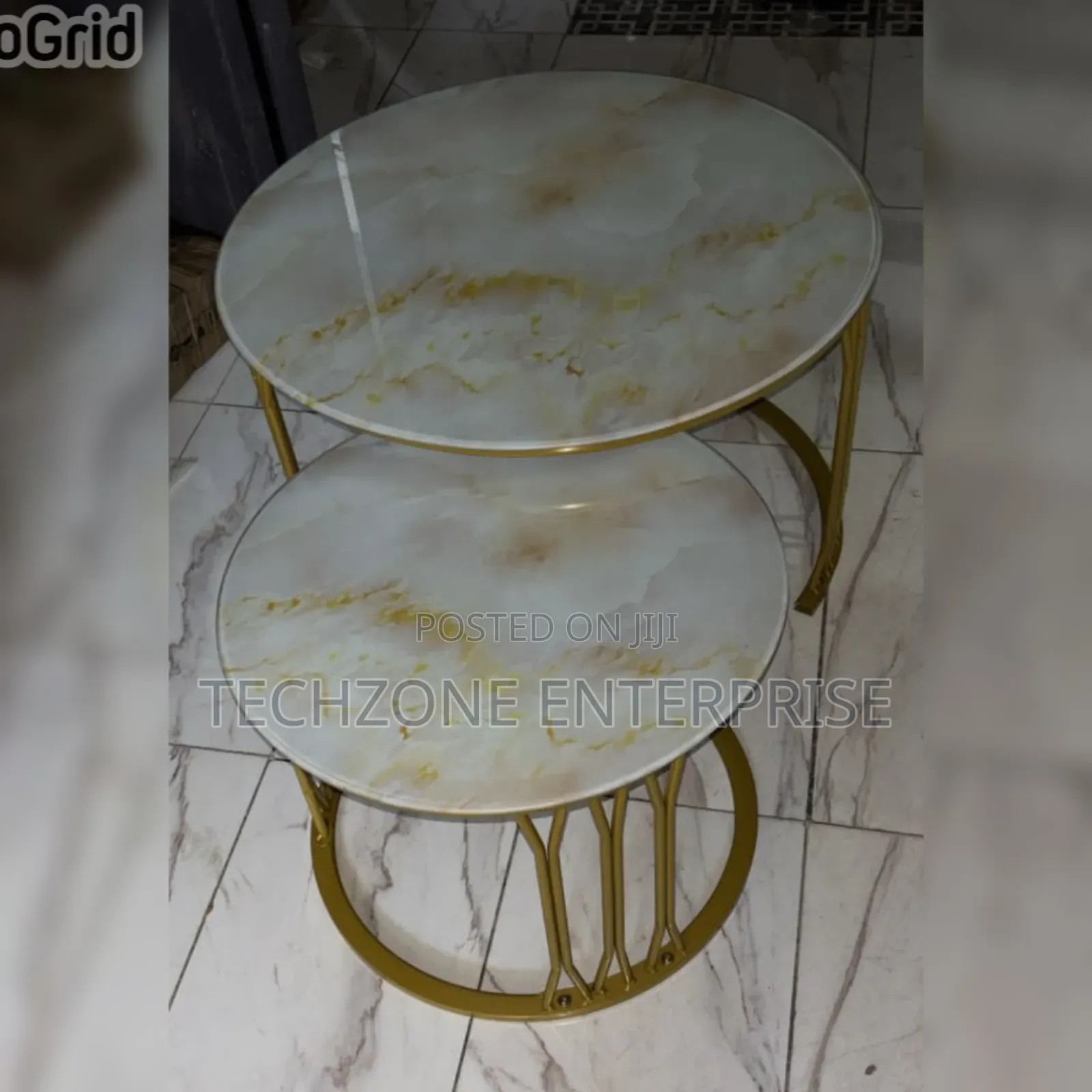 Modern Luxury 2in1 Pure Marble Nesting Tables With Gold Metal Stands,