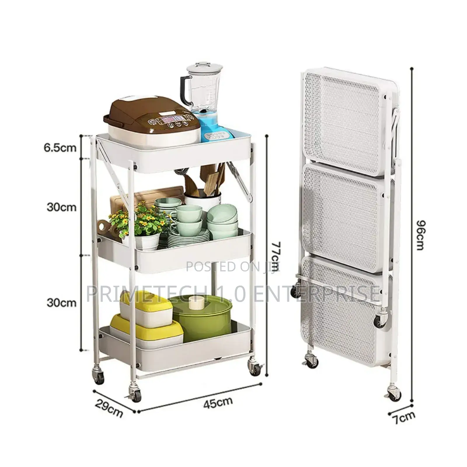 White Metallic Trolley Mesh Tray