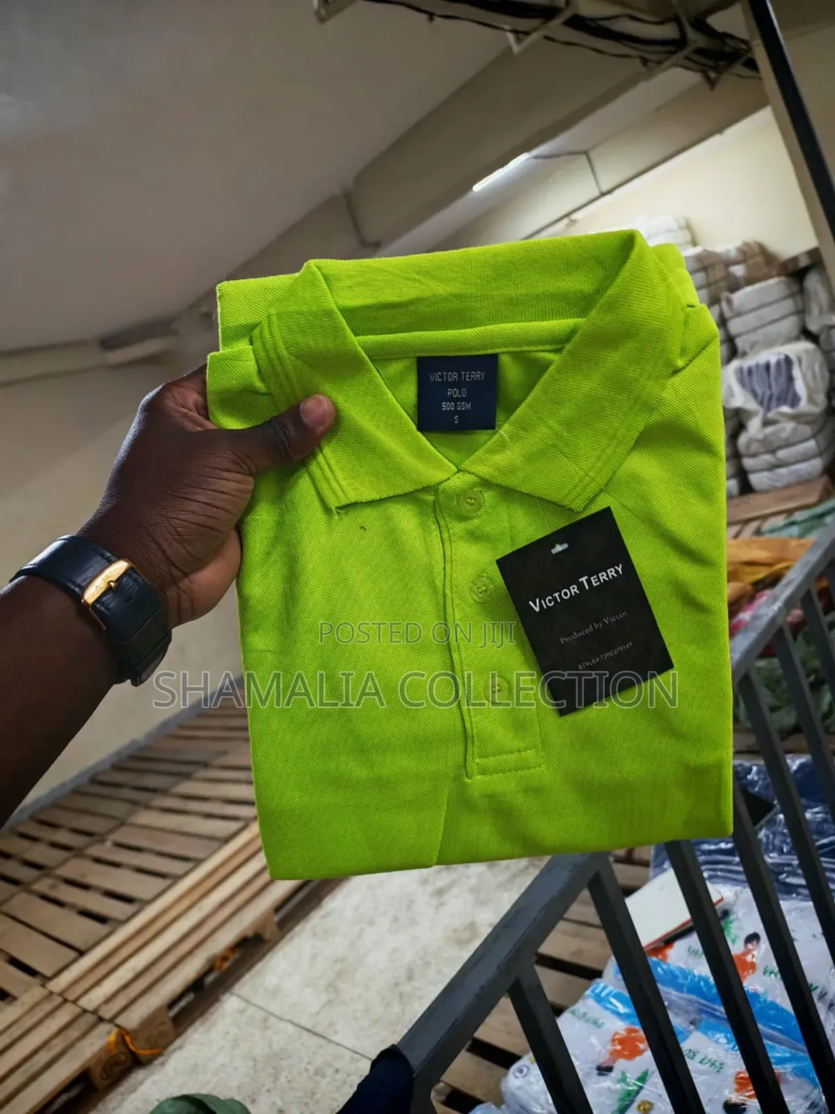 Luminous Green And Cream Polo Shirts