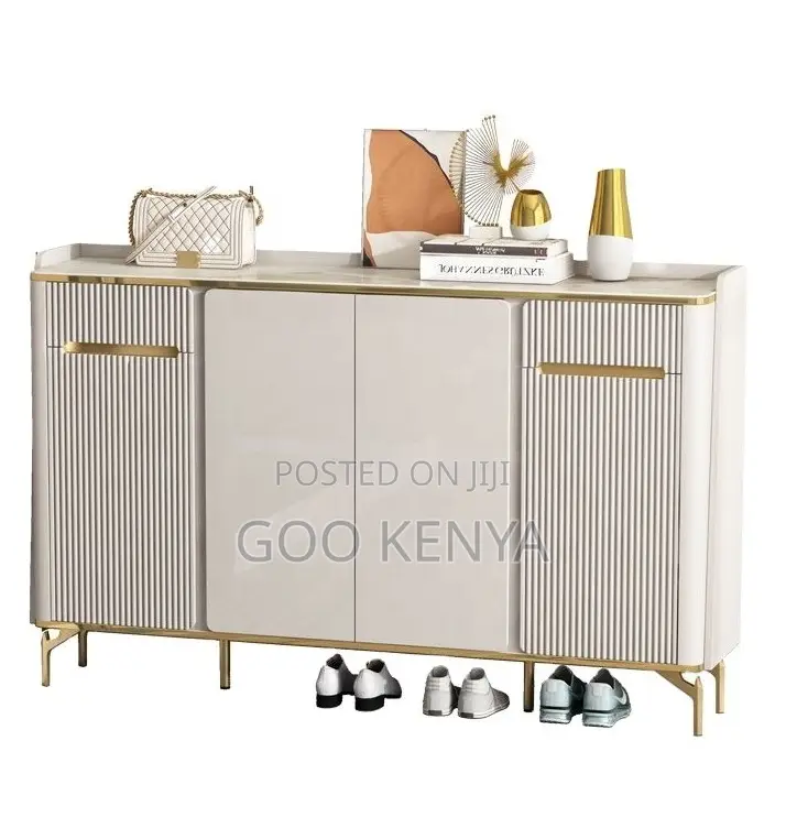 Home Cabinet; MDF Wooden Shoe Storage Cabinet With Gold Trim