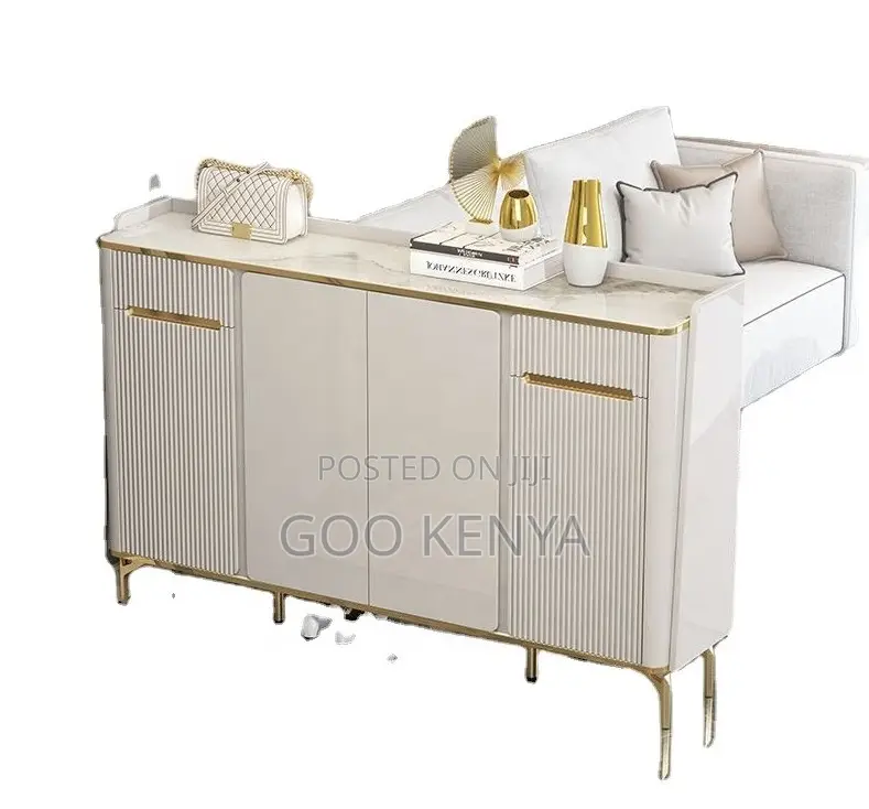 Home Cabinet; MDF Wooden Shoe Storage Cabinet With Gold Trim