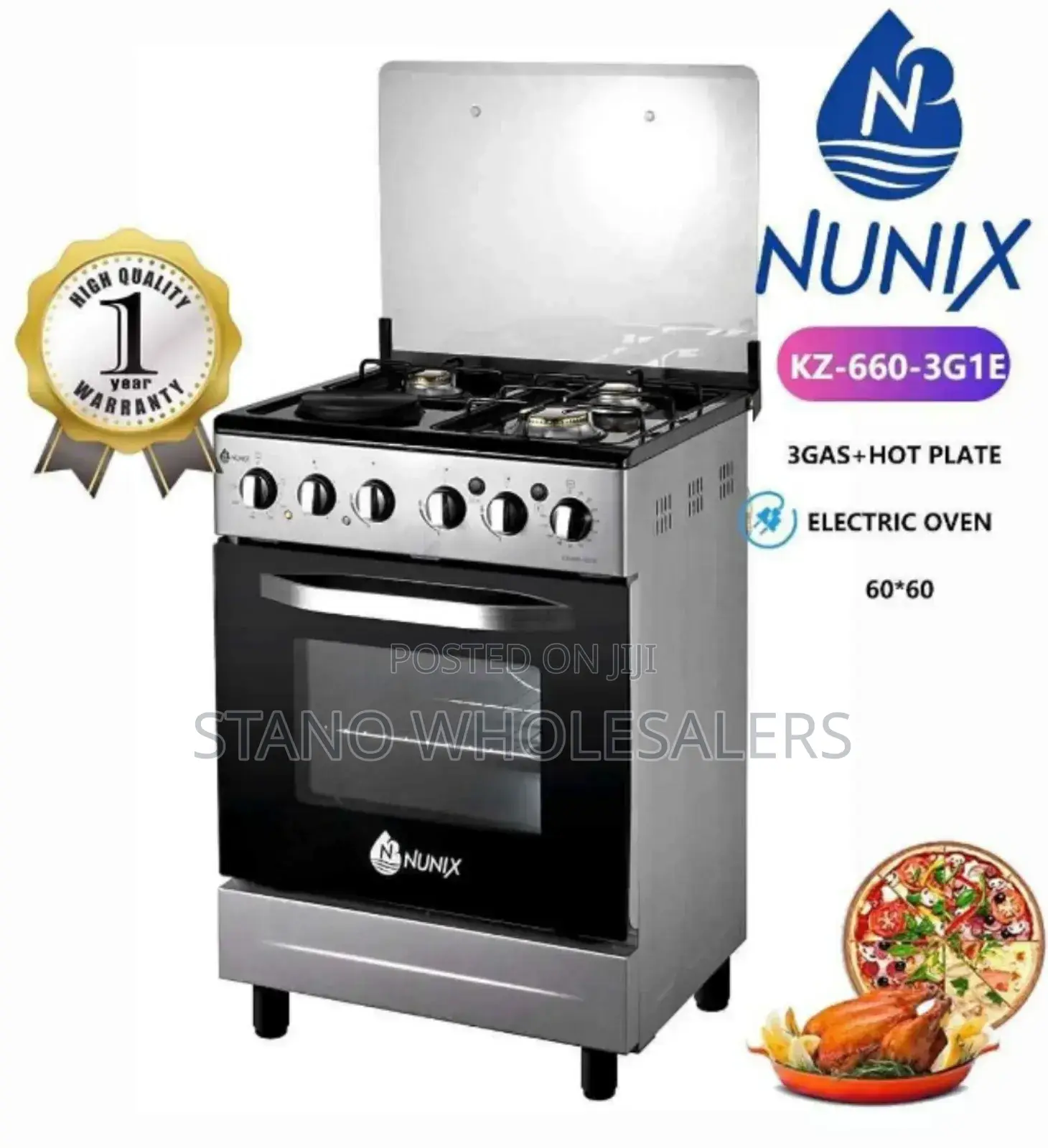 Nunix 60 by 60 Cooker 3gas+1electric Standing Cookers