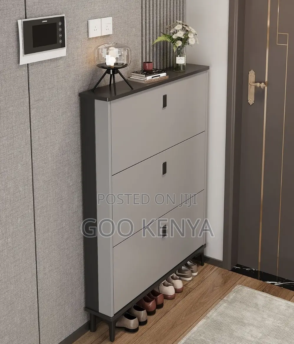 Home Cabinet; Flip Elegant Wooden Shoe Cabinet With Adjustable Storage
