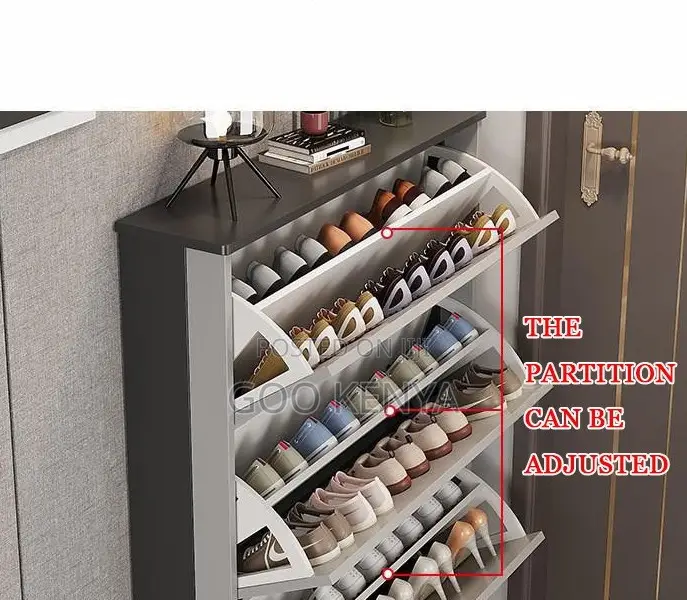 Home Cabinet; Flip Elegant Wooden Shoe Cabinet With Adjustable Storage