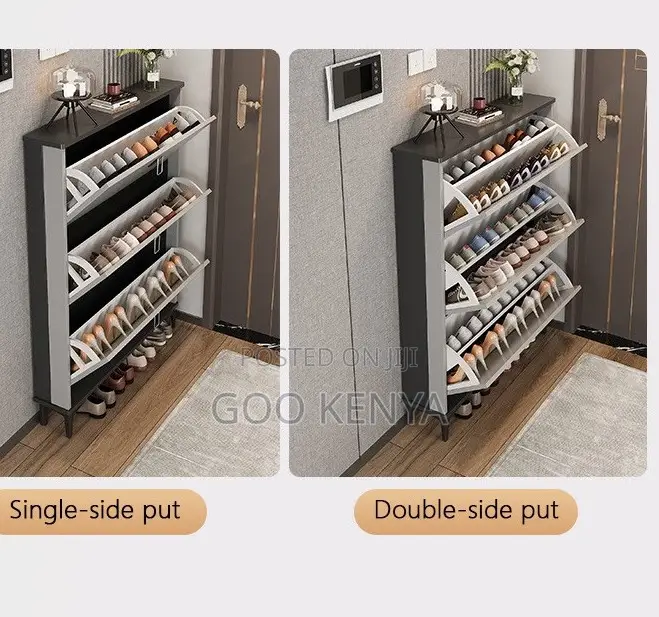 Home Cabinet; Flip Elegant Wooden Shoe Cabinet With Adjustable Storage