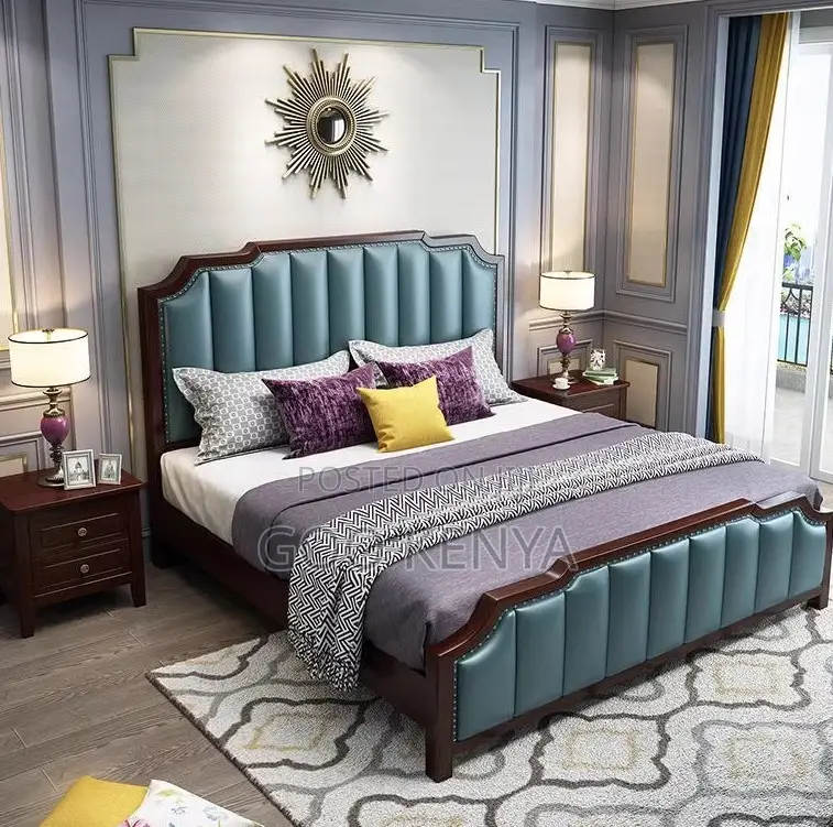 Home Bed; Leather Headboard Durable Ash Wood Bed With Natural Finish