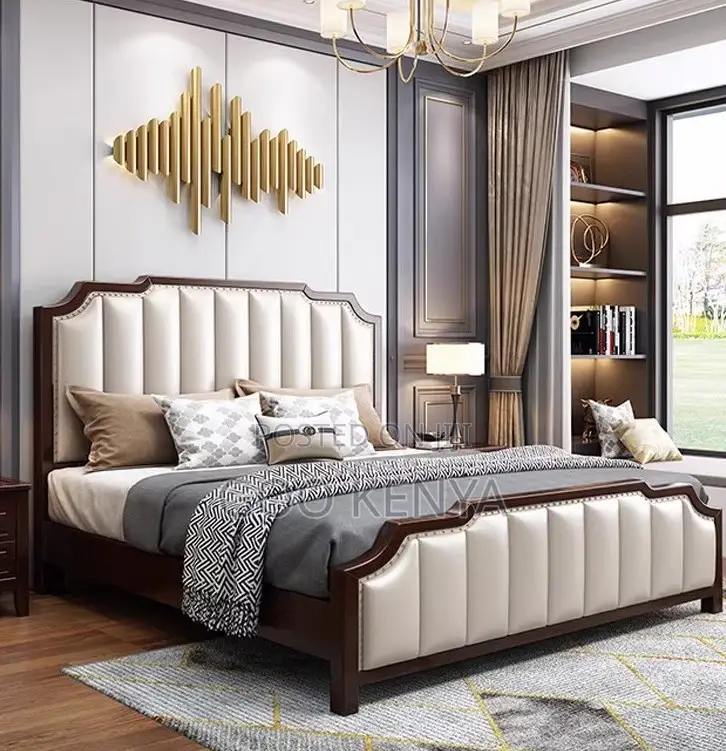 Home Bed; Leather Headboard Durable Ash Wood Bed With Natural Finish
