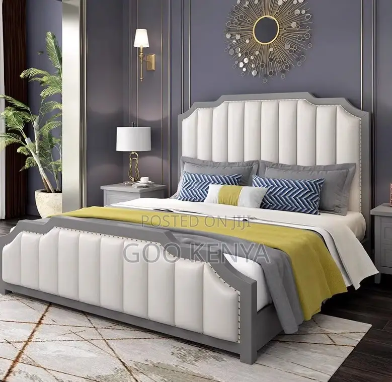 Home Bed; Leather Headboard Durable Ash Wood Bed With Natural Finish