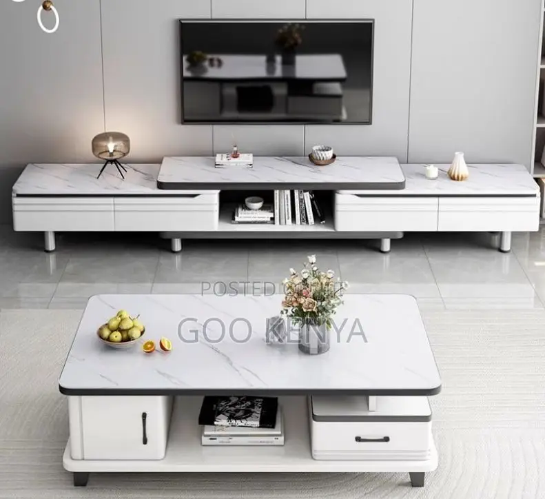 Home Table Set Cabinet; Wooden Media Console With Storage and Table