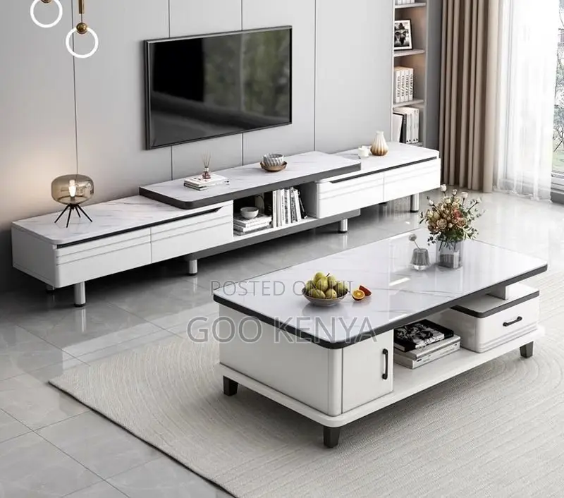 Home Table Set Cabinet; Wooden Media Console With Storage and Table