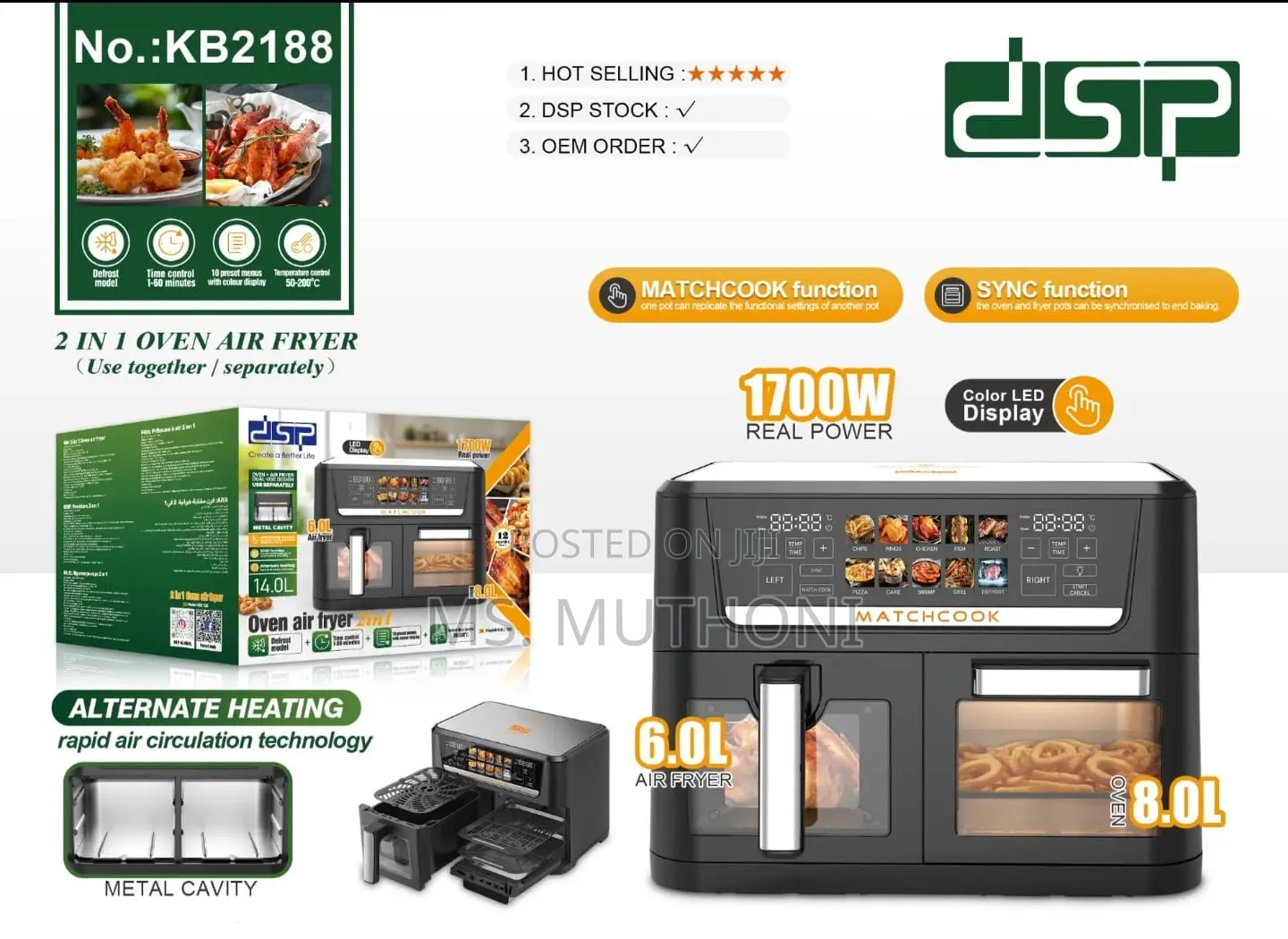8 L Oven + 6 Air Fryer Combo DSP Air Frier
