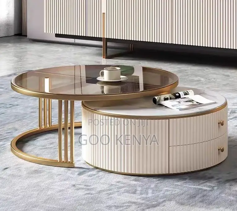 Home Table Set; Premium Gold Frame Marble Coffee Table With Metal Base