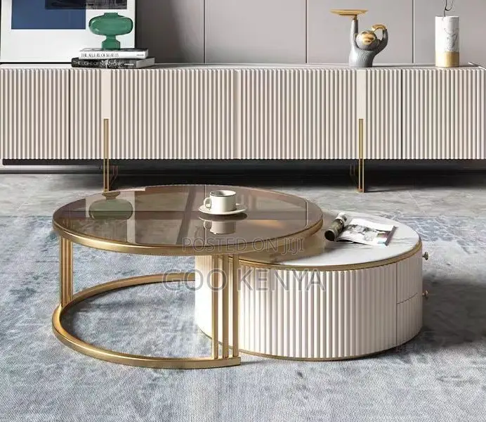 Home Table Set; Premium Gold Frame Marble Coffee Table With Metal Base