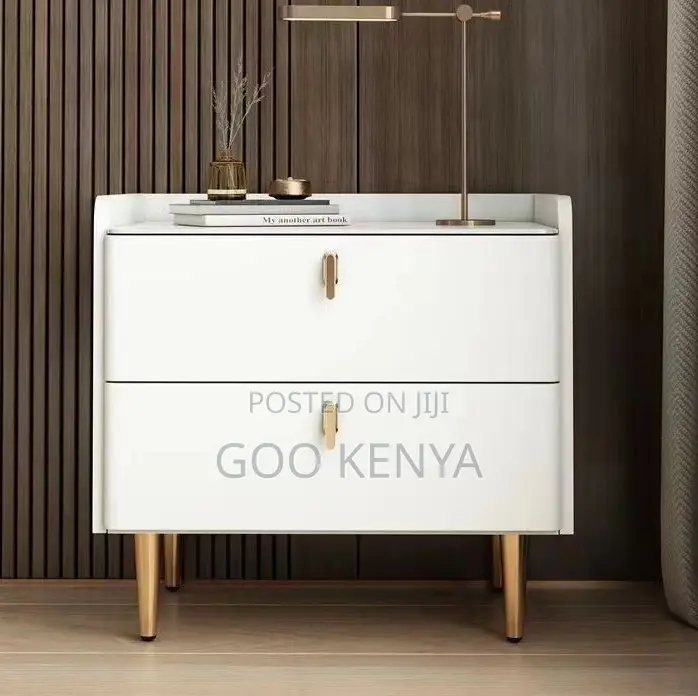 Home Cabinet; Modern Nightstand Leather-Clad Wooden Bedside Cabinet