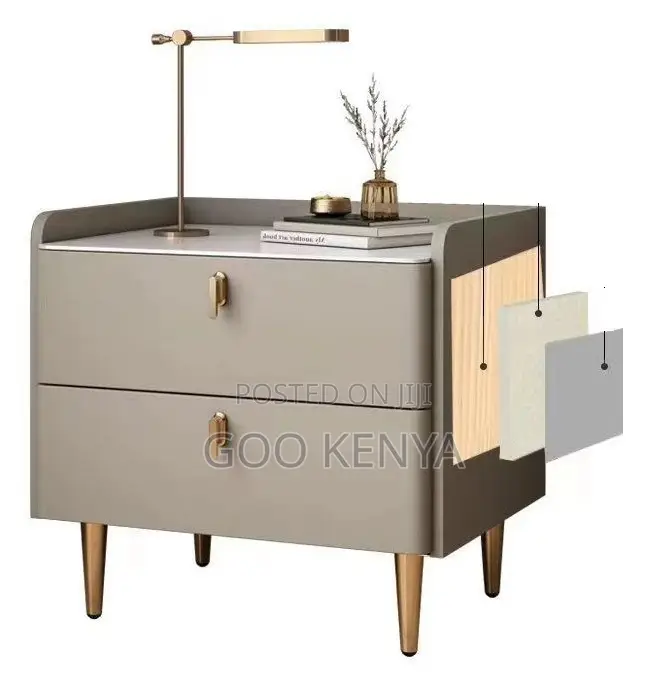 Home Cabinet; Modern Nightstand Leather-Clad Wooden Bedside Cabinet