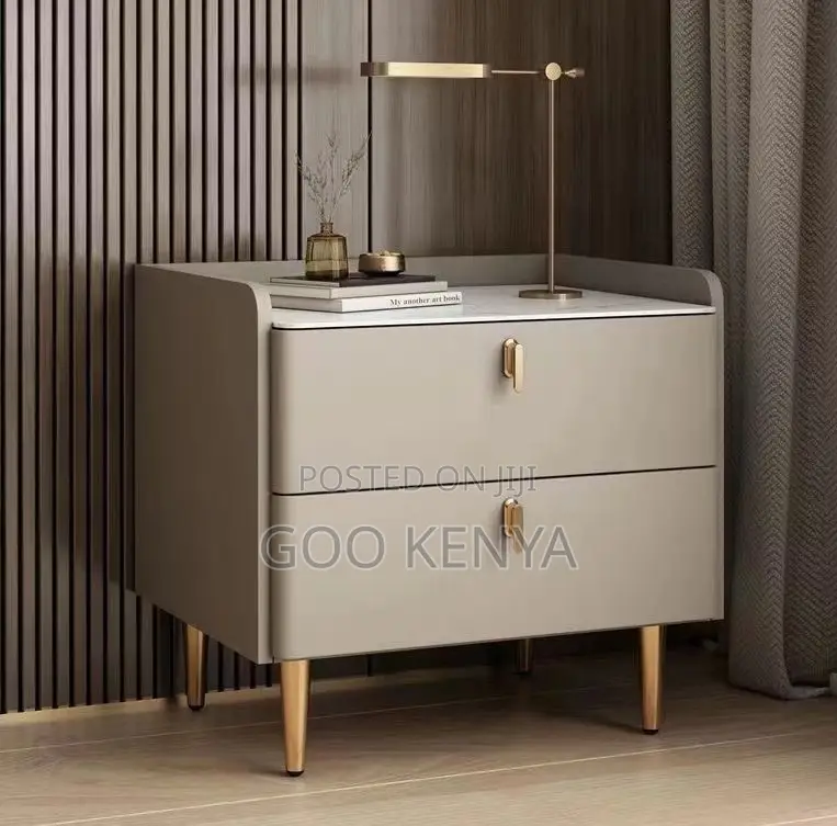 Home Cabinet; Modern Nightstand Leather-Clad Wooden Bedside Cabinet