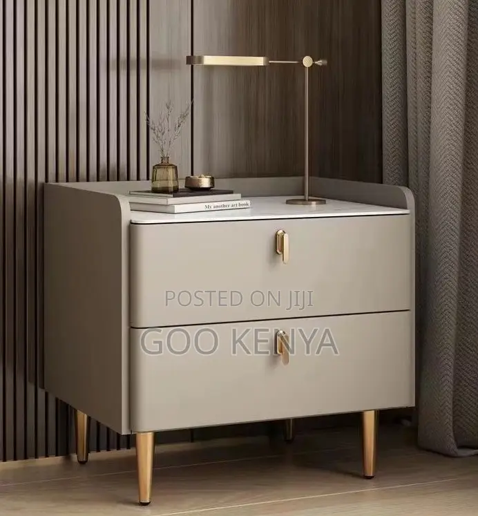 Home Cabinet; Modern Nightstand Leather-Clad Wooden Bedside Cabinet