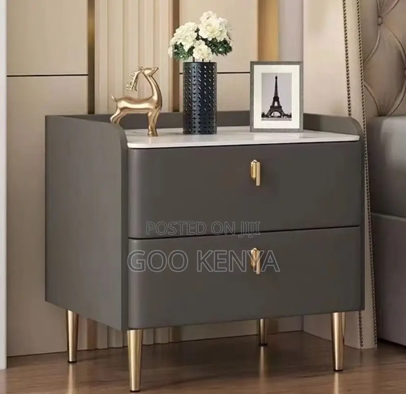 Home Cabinet; Modern Nightstand Leather-Clad Wooden Bedside Cabinet