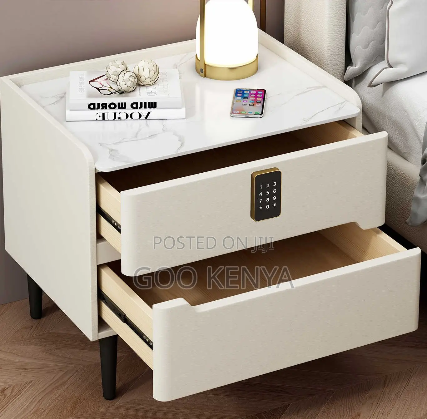 Home Cabinet; MDF and Leather Combination Modern Nightstand