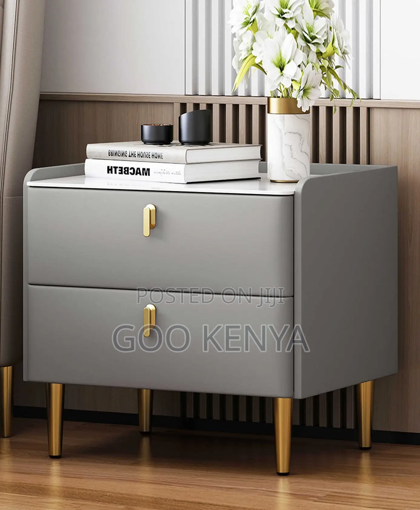 Home Cabinet; MDF and Leather Combination Modern Nightstand