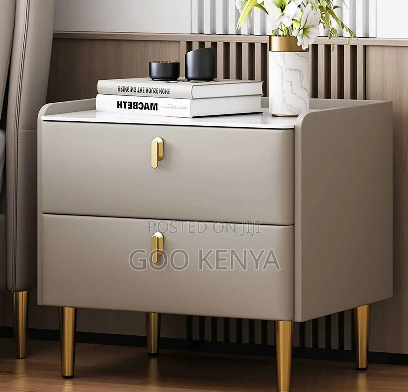 Home Cabinet; MDF and Leather Combination Modern Nightstand