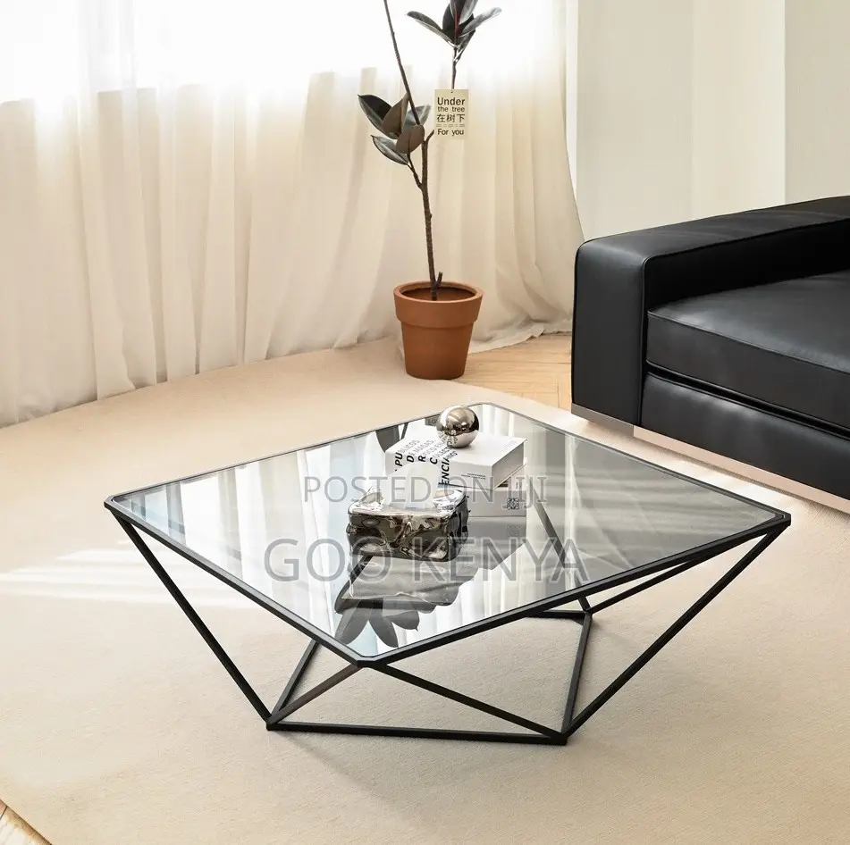 Home Table; Tempered Glass Top Coffee Table With Sturdy Metal Base