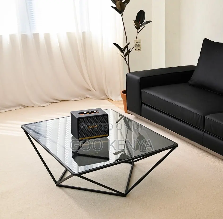 Home Table; Tempered Glass Top Coffee Table With Sturdy Metal Base