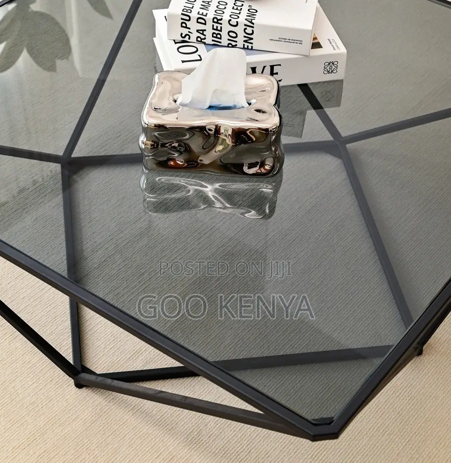 Home Table; Tempered Glass Top Coffee Table With Sturdy Metal Base