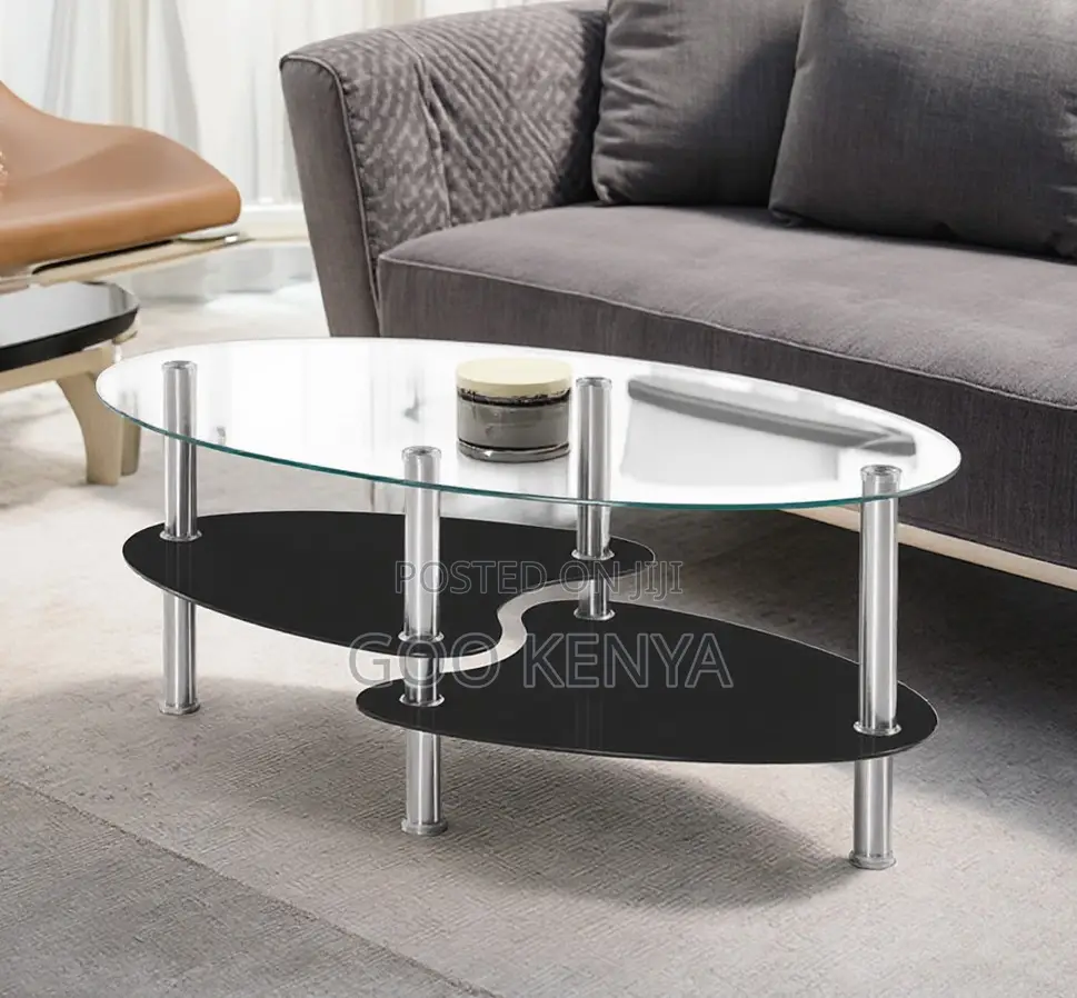Home Table; High-Gloss Oval Glass Coffee Table for Living Room
