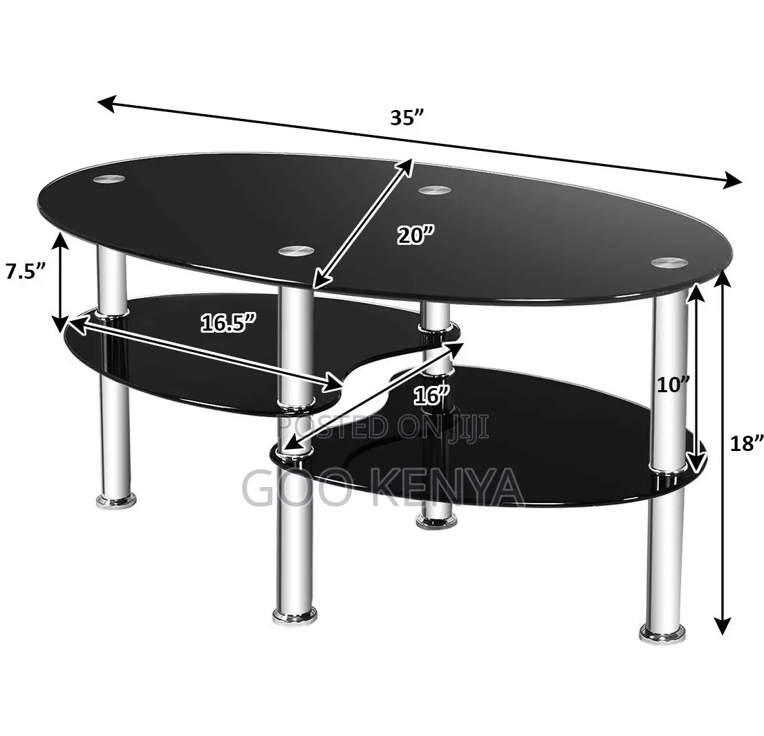 Home Table; High-Gloss Oval Glass Coffee Table for Living Room